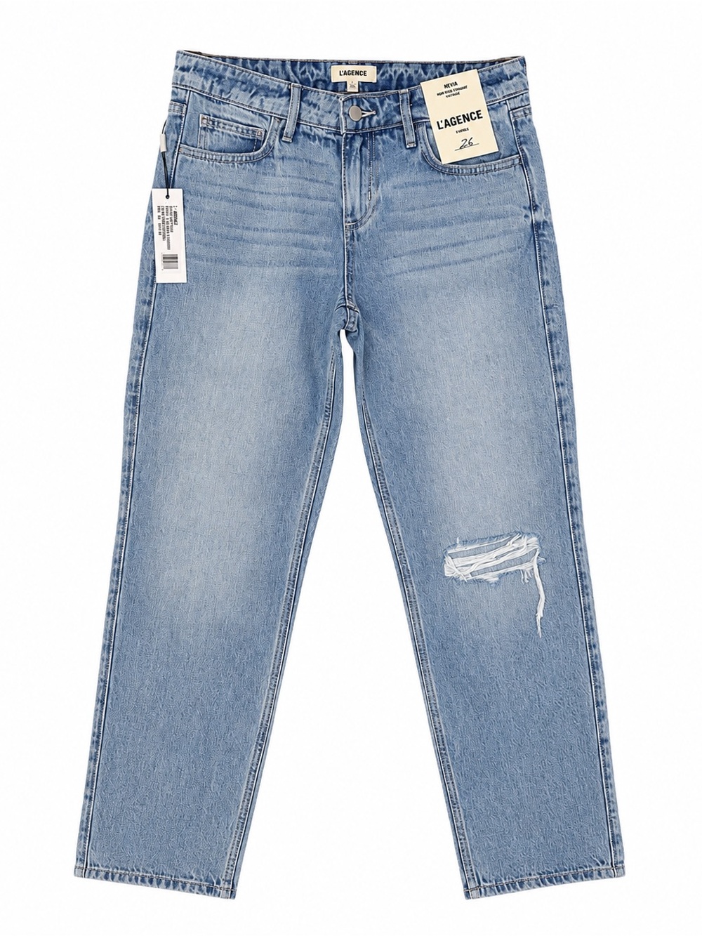 L'AGENCE Light Blue Boyfriend Jeans with Knee Distress